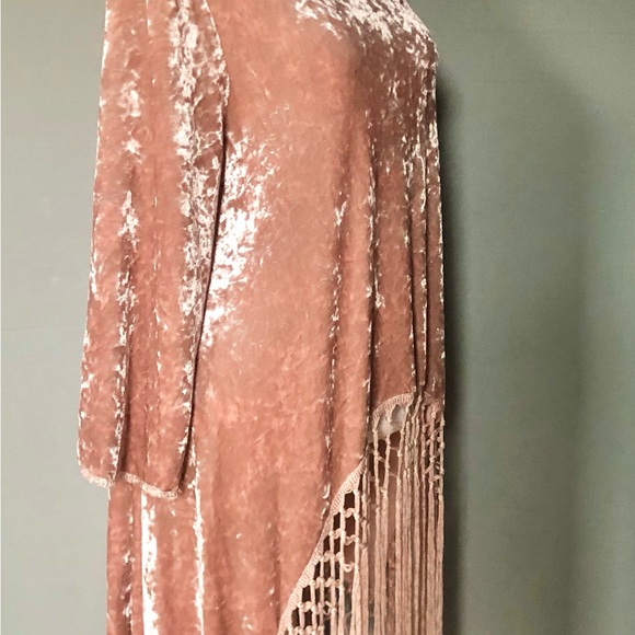 Velvet Fringe Embroidered Poncho Long Sleeve Top - Picture 5 of 6